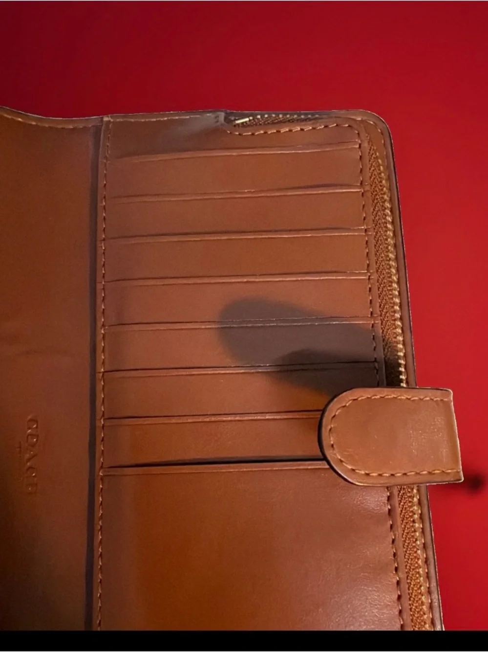 Coach Leather Zip Wallet in Cognac Brown with Gold Logo #58586